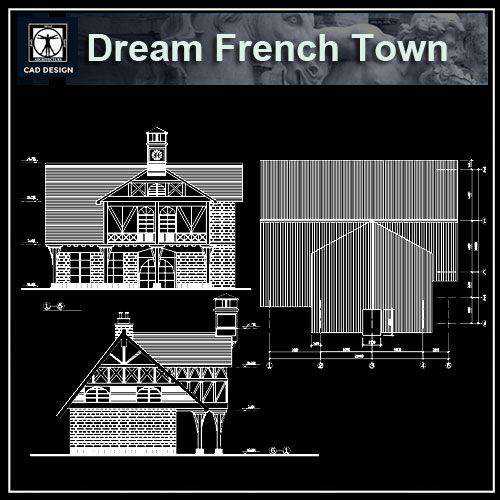 Dream French Town plan,elevation,details drawings